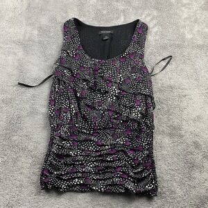 White Hous Black Market Sleeveless Top Womens XS Black Purple‎ Ruffles Shirred